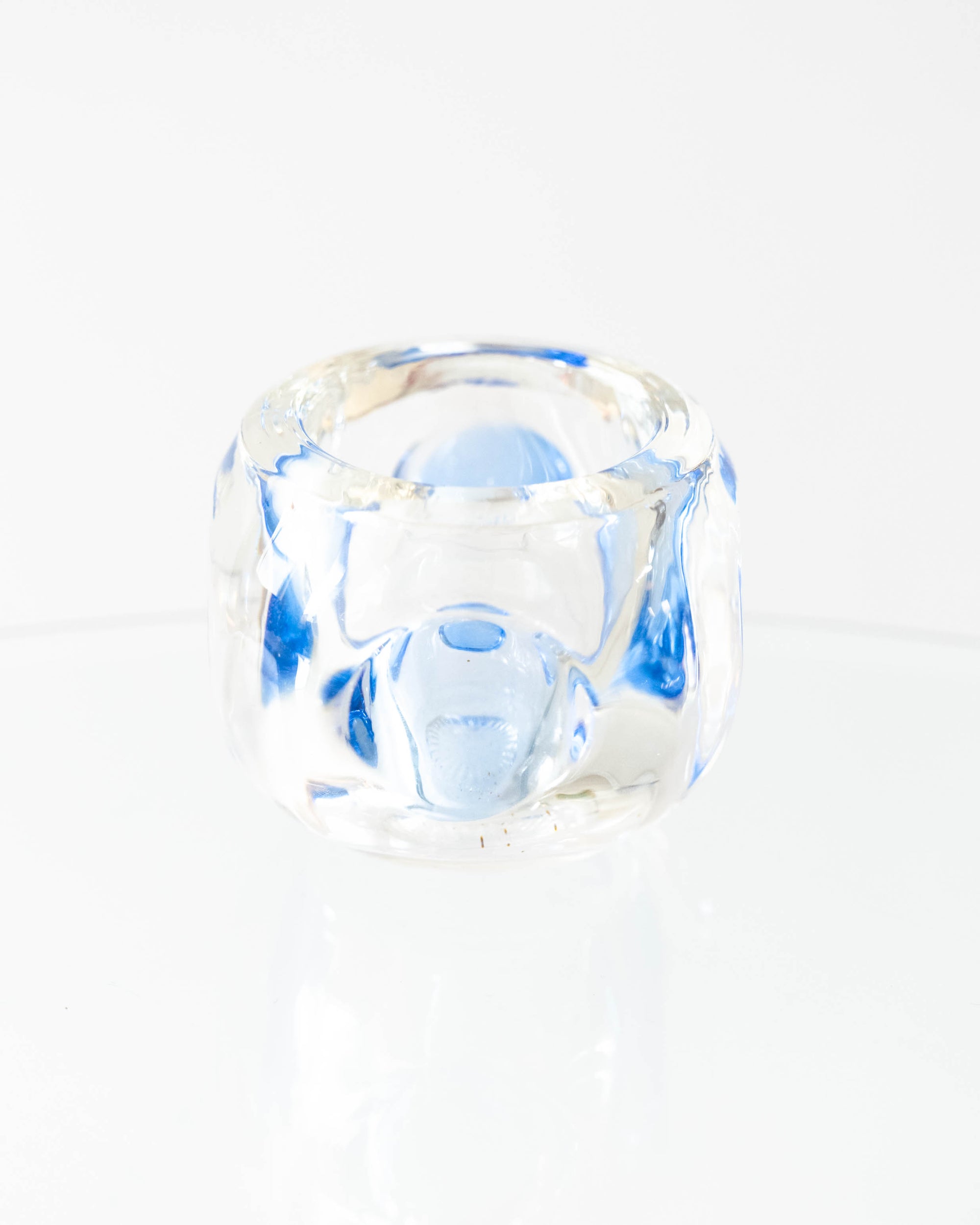 Glass Candle Holder with Sculpted Indents