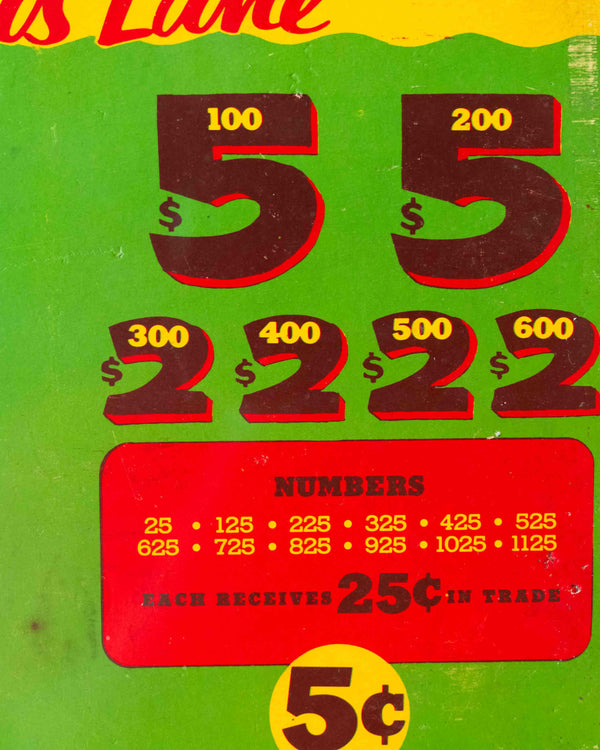 Framed vintage lottery ticket, five cents