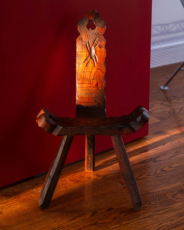 Brutalist Hand-Carved Tripod Chair